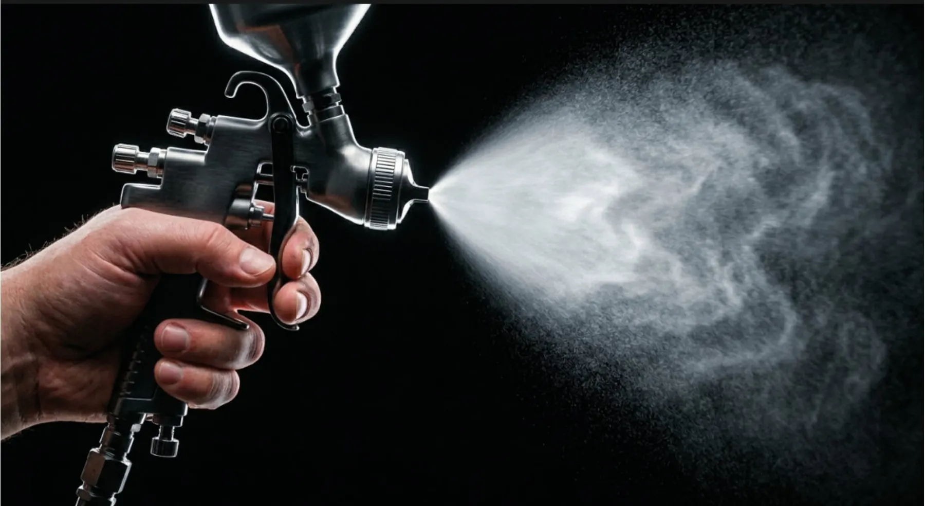 Pistola a spruzzo e vernice nebulizzata, visual dedicato alla cura artigianale