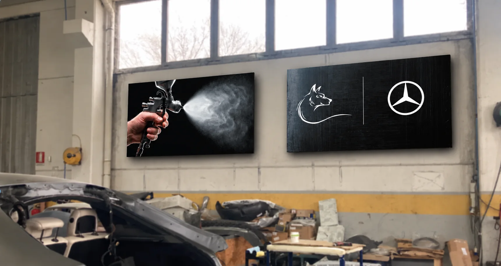 Pannelli ambientali della Carrozzeria La Lupa installati in officina