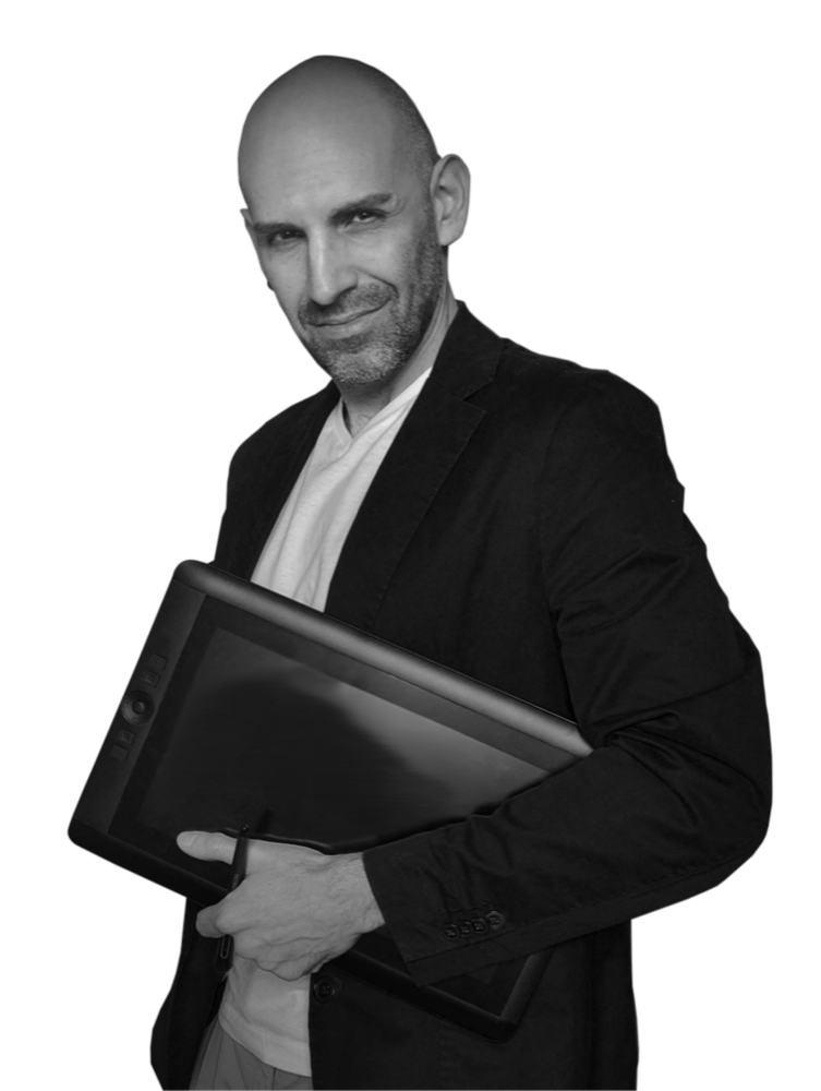 Diego Antonioli con una tavoletta grafica