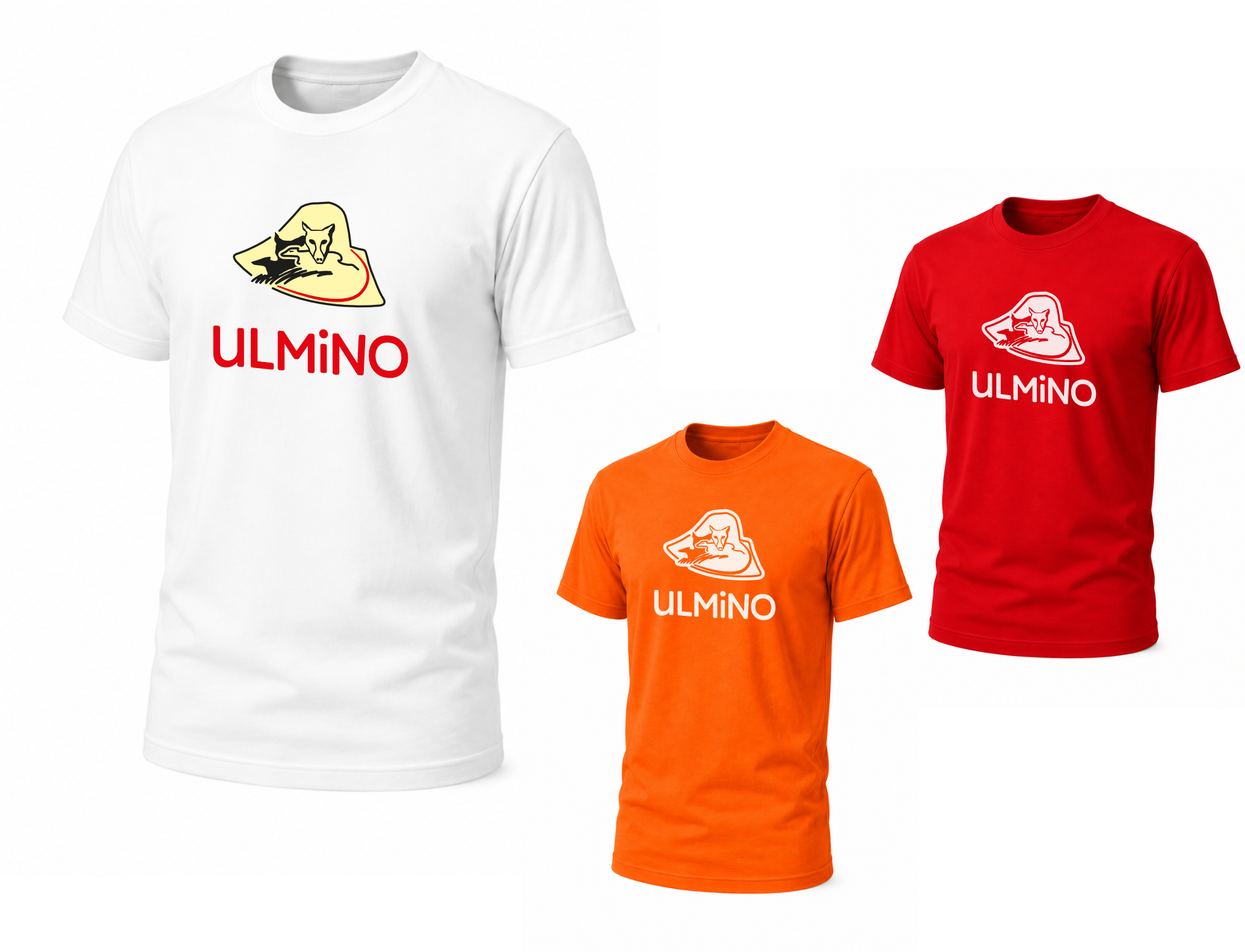 T-shirt Ulmino in versione bianca, arancione e rossa